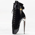 7Inch Stiletto High Heel Lock Wrap Strap Ankle Length Fetish Ballet Boots