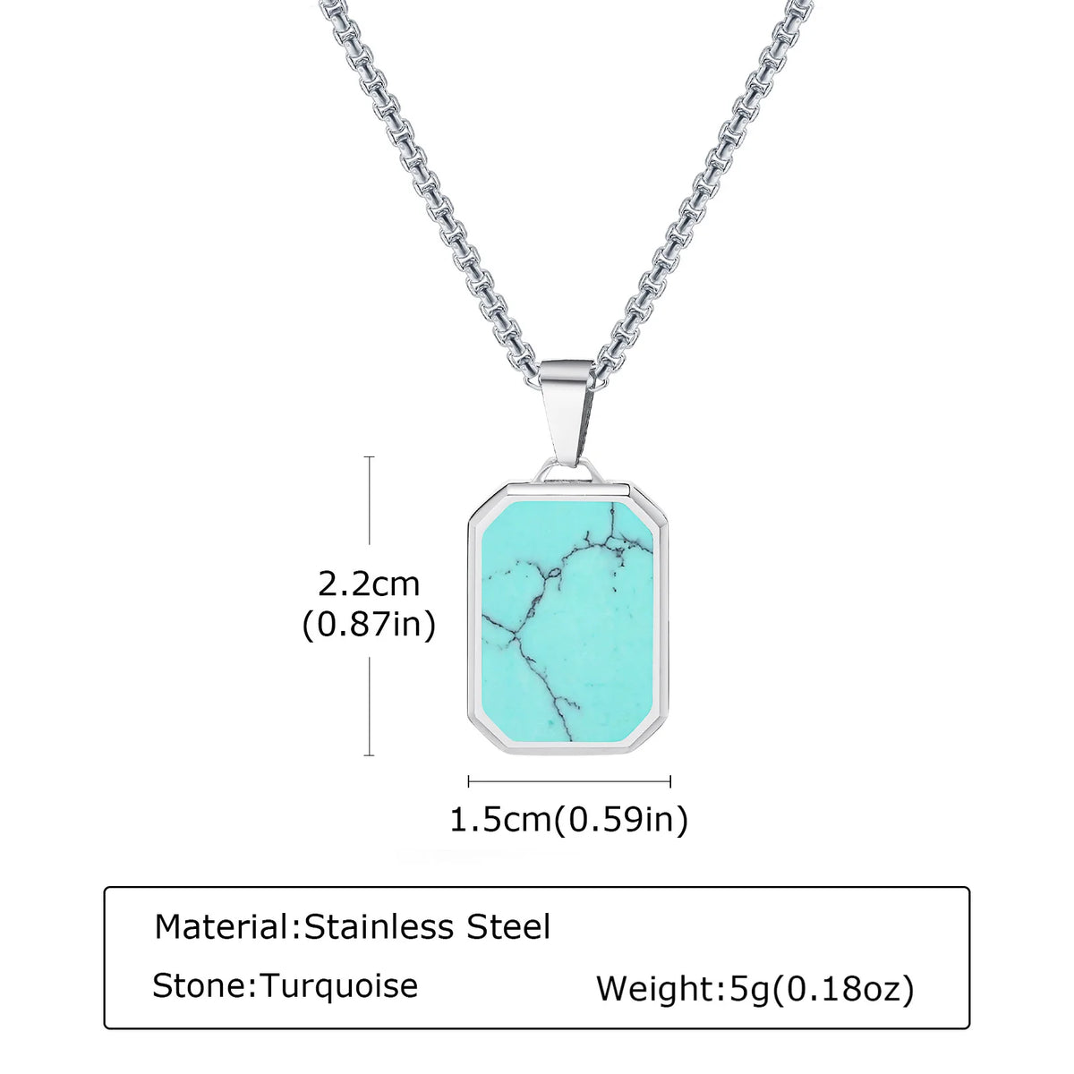 Trendy Pendant Necklaces for Men,Square Natural Stone Stainless Steel Necklaces,Hip Hop Healing Jewelry Gifts for Husband Dad