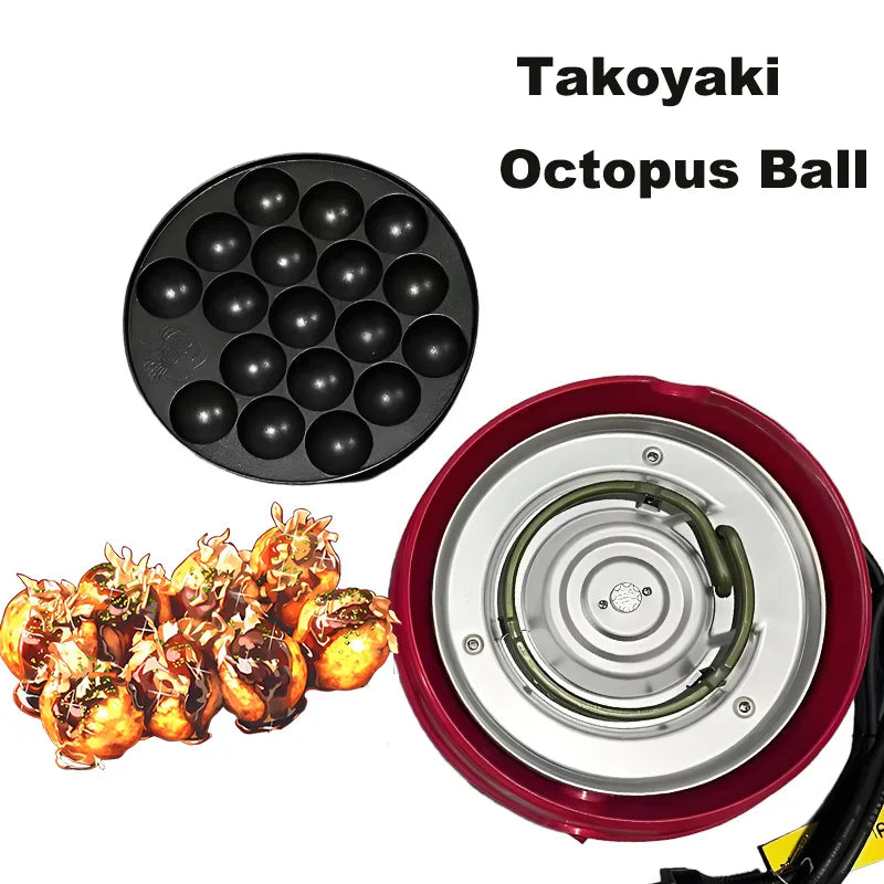 220V 2 in 1 Electric Takoyaki Octopus Ball Baking Machine Steak Maruko Maker Grill Pan Professional Breakfast Cooking Tool