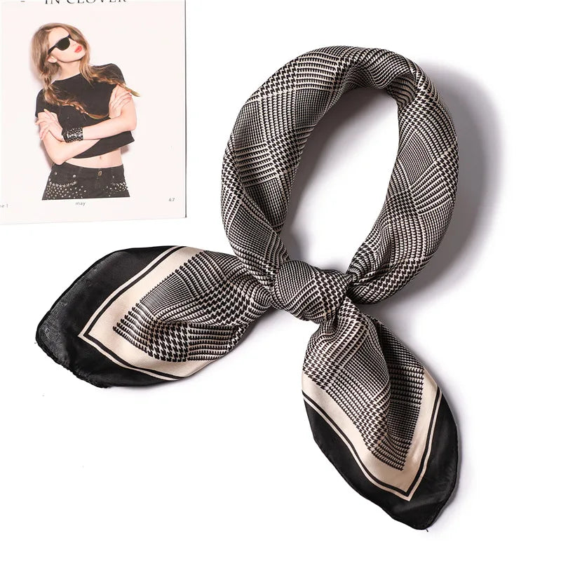 Elegant Geometric Striped Square Scarf for Women Satin Fashion Wraps Neckerchief Female Hair Bands Ribbon Headband Bandana