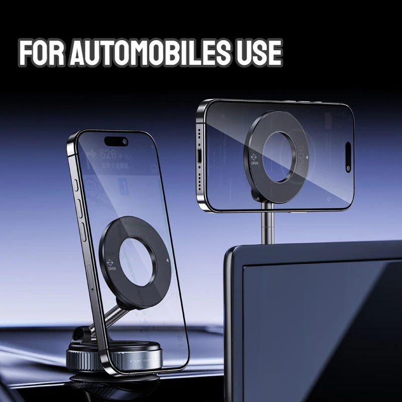Upgraded Foldable Magnetic Car Phone Holder – N52 Magnet for Ultra-Strong Hold, 360° Rotatable, Dashboard Suction Cup, ABS