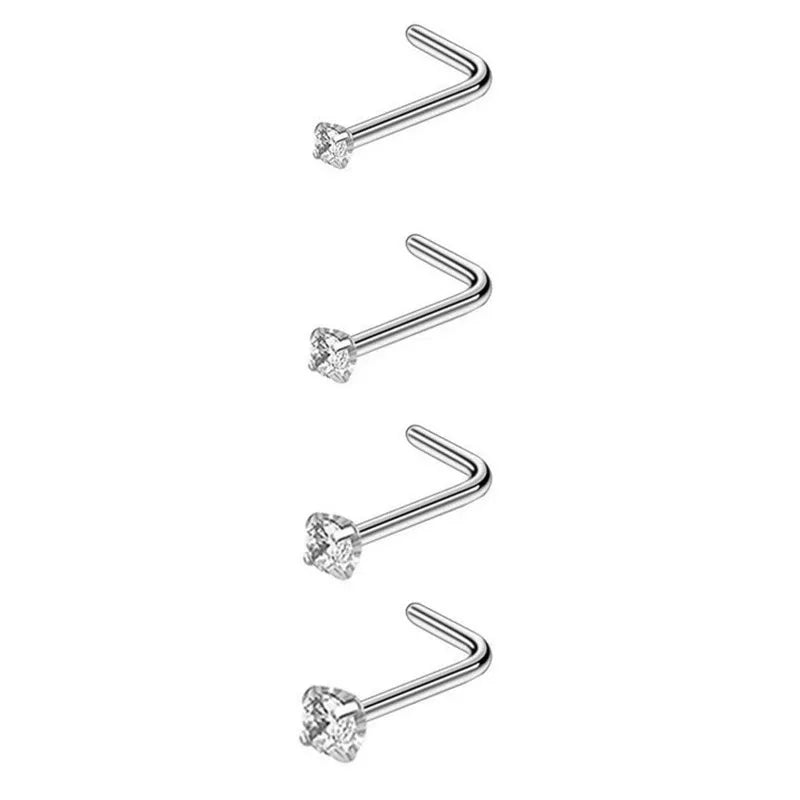 4/12PCS 20G 316L Stainless Steel Zircon Nose Piercing Stud for Women Men, L Shape Nose Ring Nose Screw Nose Piercing Jewelry