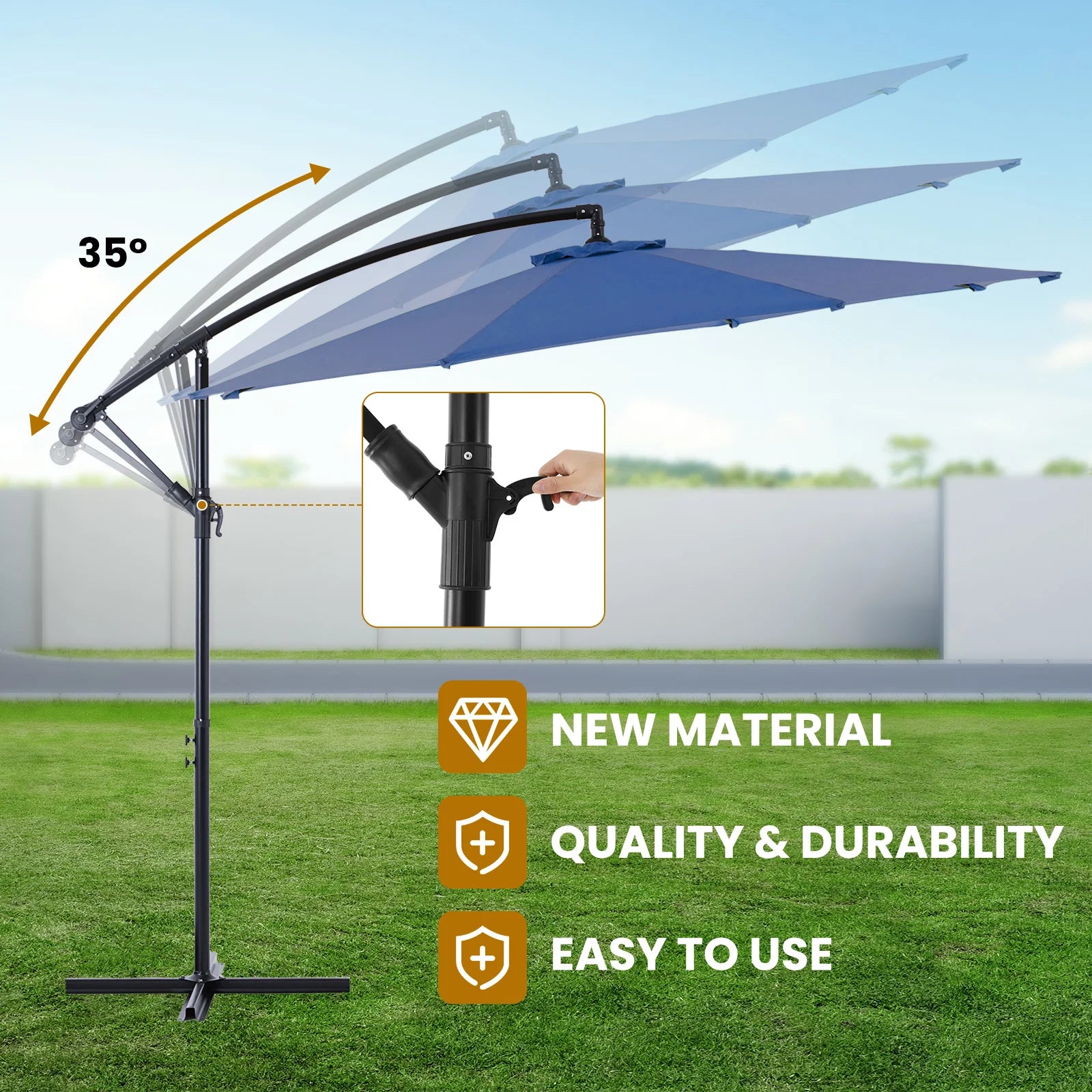 JHK 10FT Outdoor Patio Umbrella Hanging Cantilever with Easy Tilt Adjustment UV Protection 8 Sturdy Ribs for Backyard Garden