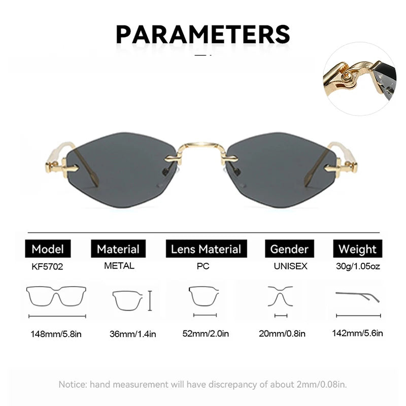 DDDLONG Retro Fashion Rimless Punk Y2k Sunglasses Women Men Sun Glasses Vintage UV400 Outdoor Shades D713