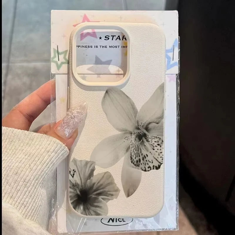 Black & White Floral Pattern Phone Case For iPhone 17 16 15 14 Pro Max 12 11 13 16 Plus Lichee Pattern Soft TPU Cover