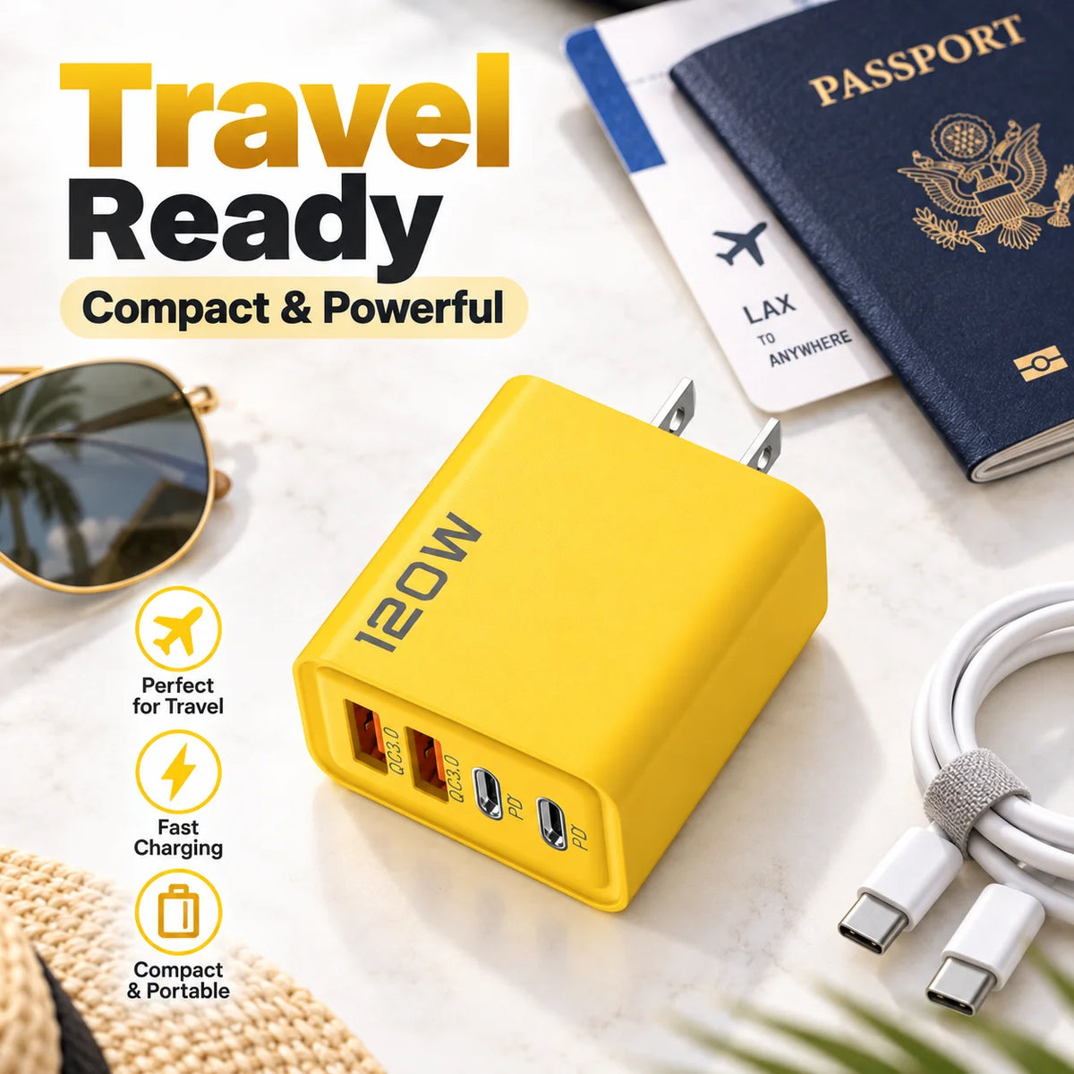 120W PD Quick Charge USB Type C Wall Charger Fast Charging Adapter for iPhone 16 15 13 Xiaomi 14 Huawei Redmi OnePlus Phone