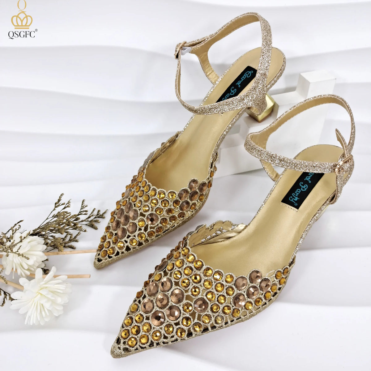 Happy Time Exquisite ! African Women's Shoes And Star Bag Rhinestone Embellished Pointed Toe Cutout Heels Square Clutch Bag