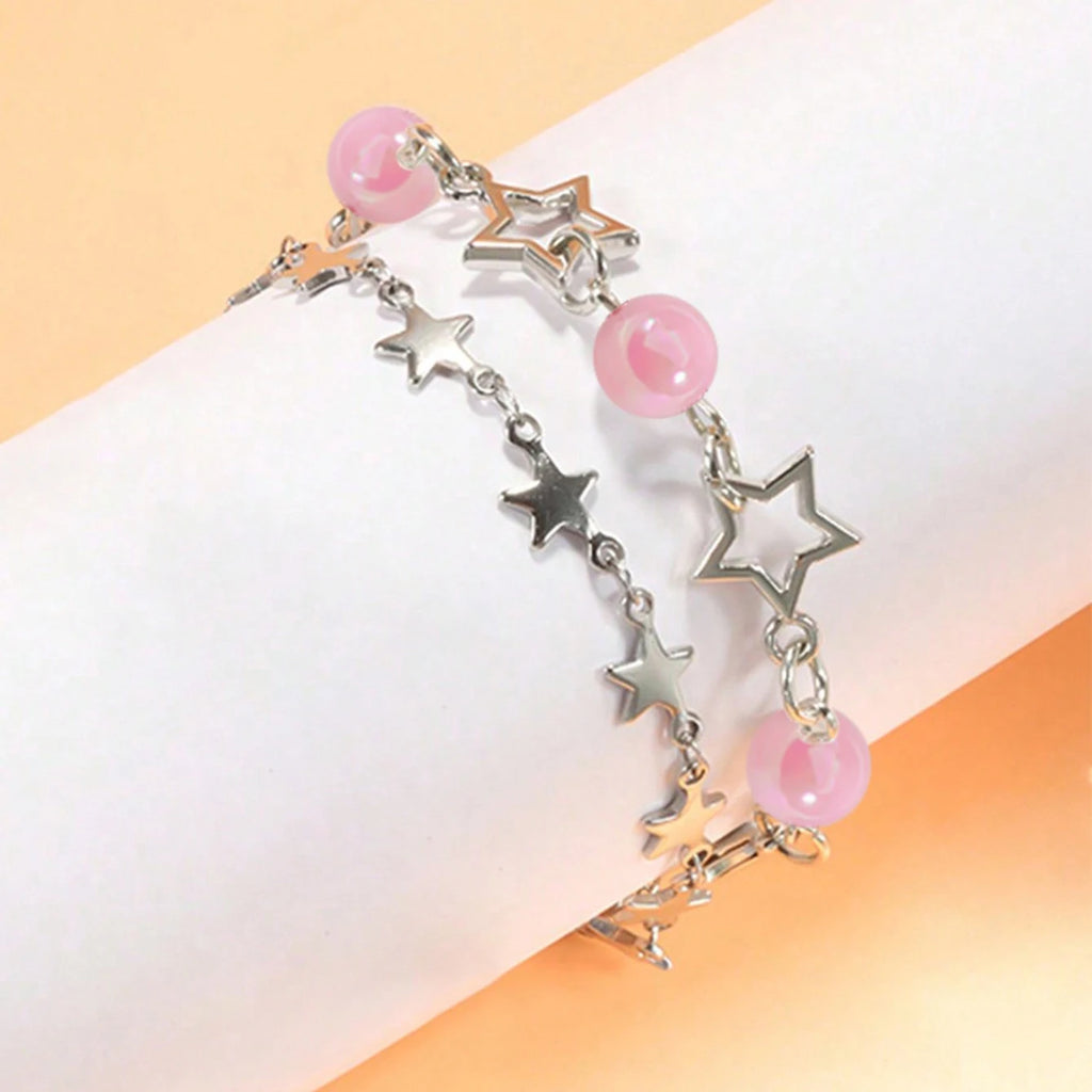 Y2K Celebrity Couple Bracelet Set, Imitation Pearl Star Friendship Bracelet, Perfect Gift for Holidays
