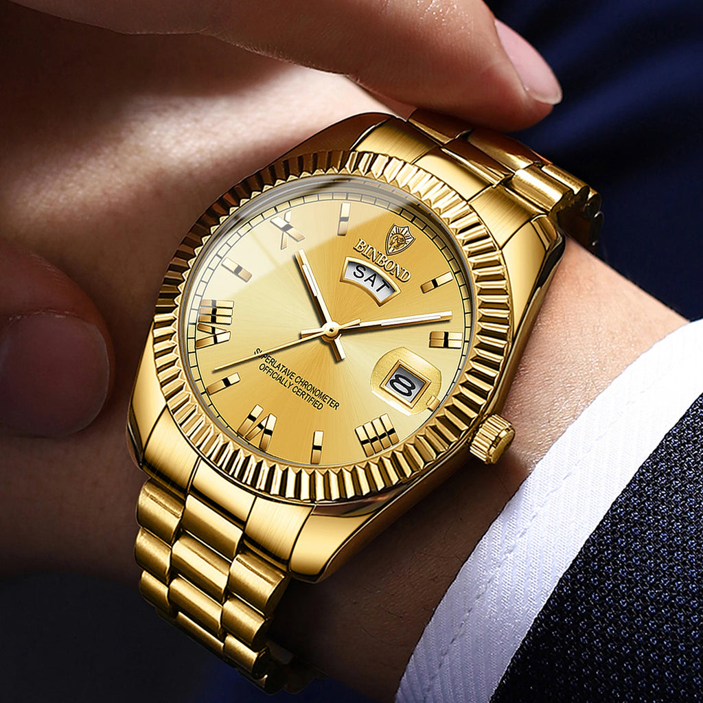 BINBOND Luxury Precise Quartz Wristwatches for Men Luminous Waterproof Week Auto Date Men's Watch Durable Fashion Casual Reloj