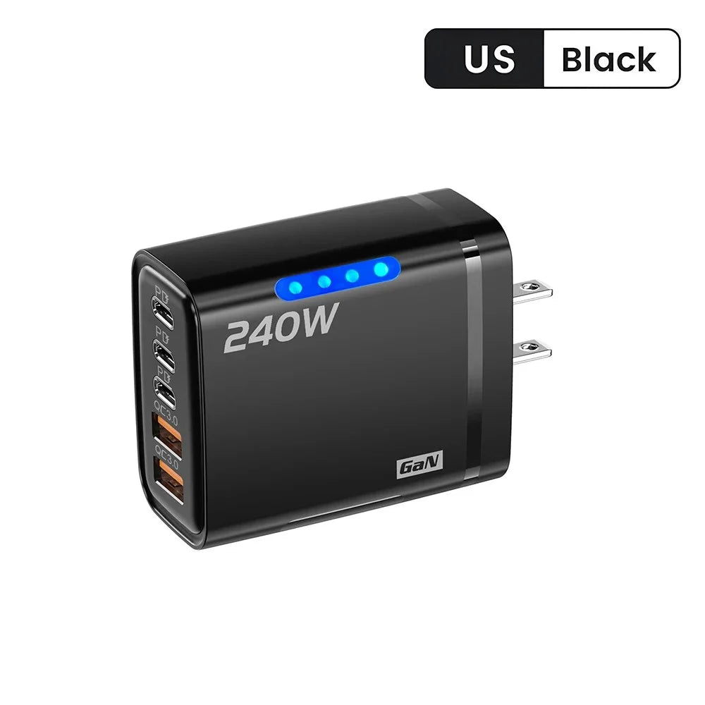 USB Type C 240W GaN Charger Fast Charging PD Quick Charger 3.0 Wall Adapter EU/US Charging Plug For iPhone Xiaomi Samsung Huawei