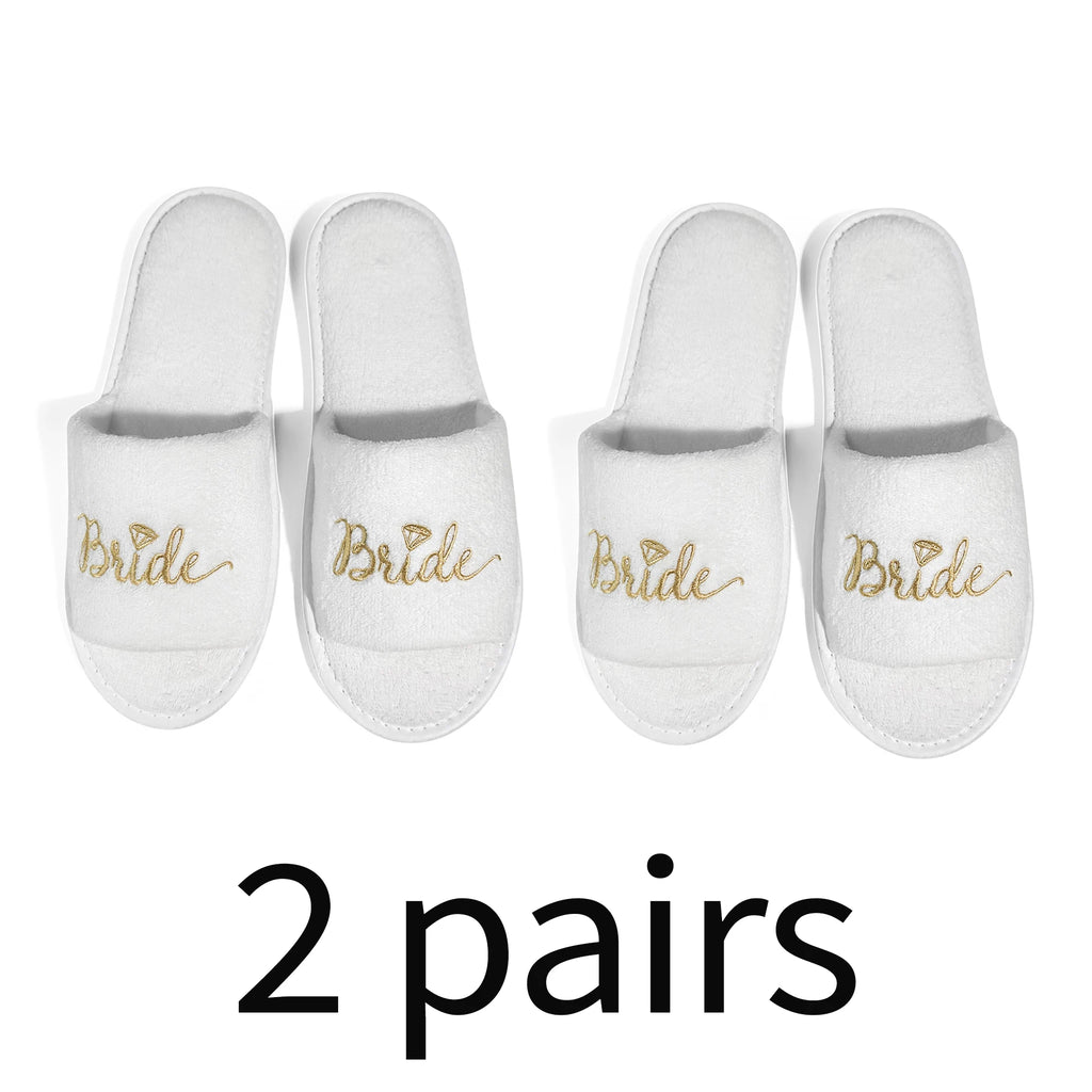Bride & Bridesmaid, Wedding Party Guests Home Slip On Shoes Bridal Party Slippers Open-toe With Golden, Mint Green and Pink