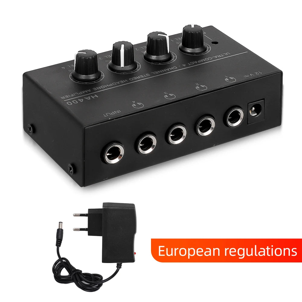 4 Channels Mini Stereo Headphone Amplifier HA400 Headphone Distributor Ultra-Compact With Power Adapter EU US Plug Adapter