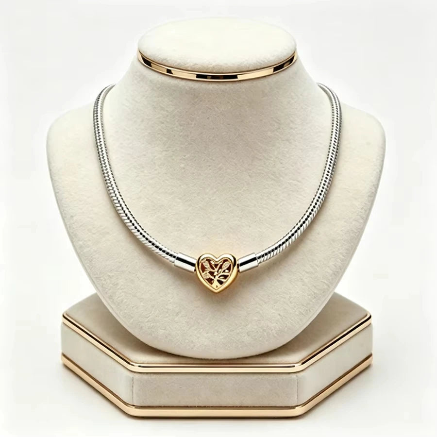 S925 Silver Life Tree Ball shaped Gold Heart Thread Necklace Suitable for Women's Daily Wear DIY Exquisite Jewelry Gifts