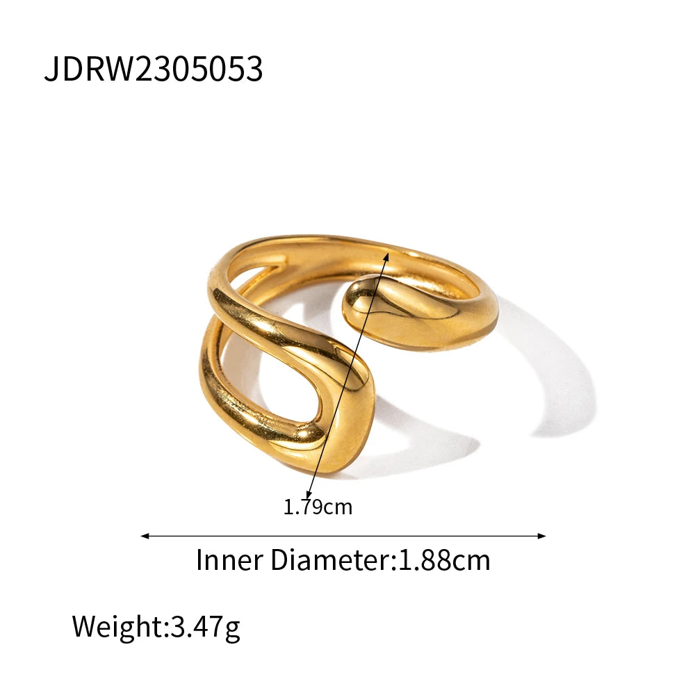 Uworld Fashion Stainless Steel Waterproof Open Ring Personality Charms PVD Real Gold 18K Plated Trendy Jewelry for Women