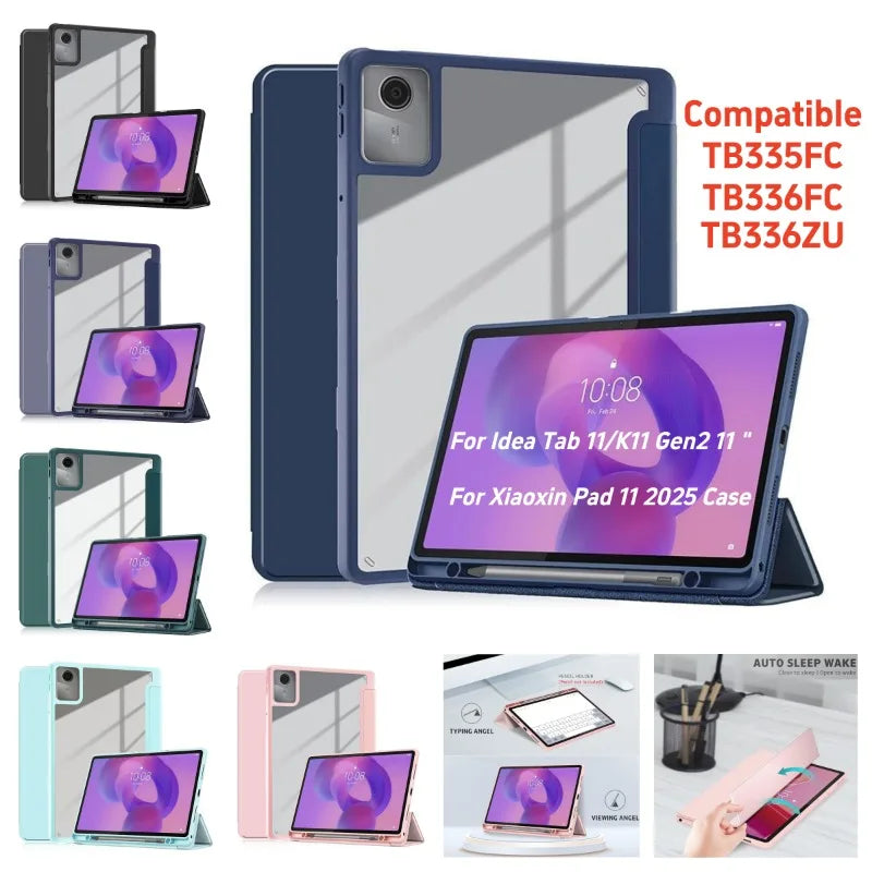 For Lenovo Idea Tab 11 Inch K11 Gen2 TB336ZU/FU Acrylic Tablet Cover with Pencil Holder Case for Xiaoxin Pad 2025 11'' TB335FC