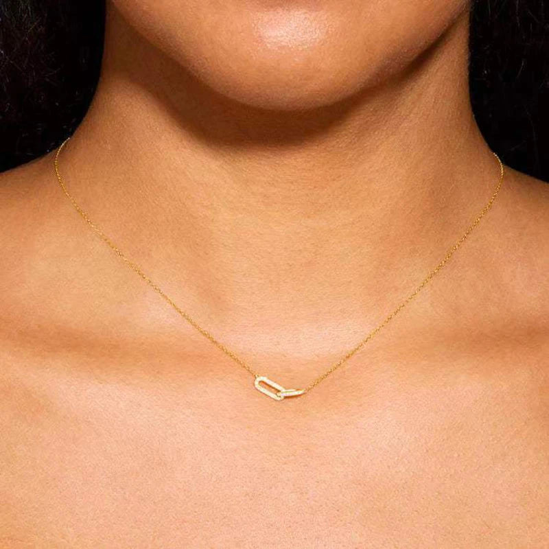 New 925 Sterling Silver Shiny Rectangle Double Zircon Circle CZ Zirconia Necklaces Pendants Gift For Girl Choker NK232