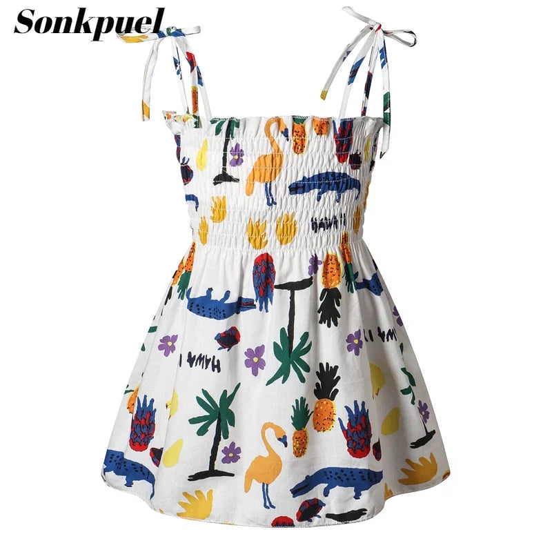 1-6 Years Kids Girls Sleeveless Flower Sundress Summer Beach Strap Princess Dress Cotton Children Clothes Girls Casual Dresses