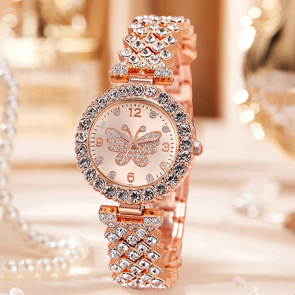 5Pcs/Set Unisex Jewelry Watches Women's Wristwatch Accessories Rose Gold Fashion Business Elegant Trendy Classic Exquisite Retro Light Luxury Rhinestone Luxury Bracelet Watch Set Y2K Suitable for Travel, Vacation, Parties, Da