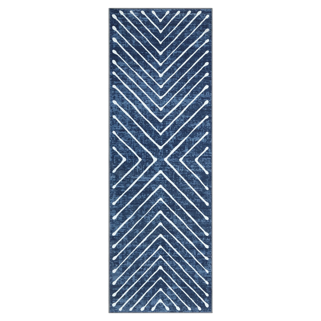 Washable Area Rug – Modern Geometric & Striped Low Pile Soft Carpet, Non-Slip & Mark Resistant for Living Room, Bedroom, Hallway, Dining, Playroom – 2x6FT
