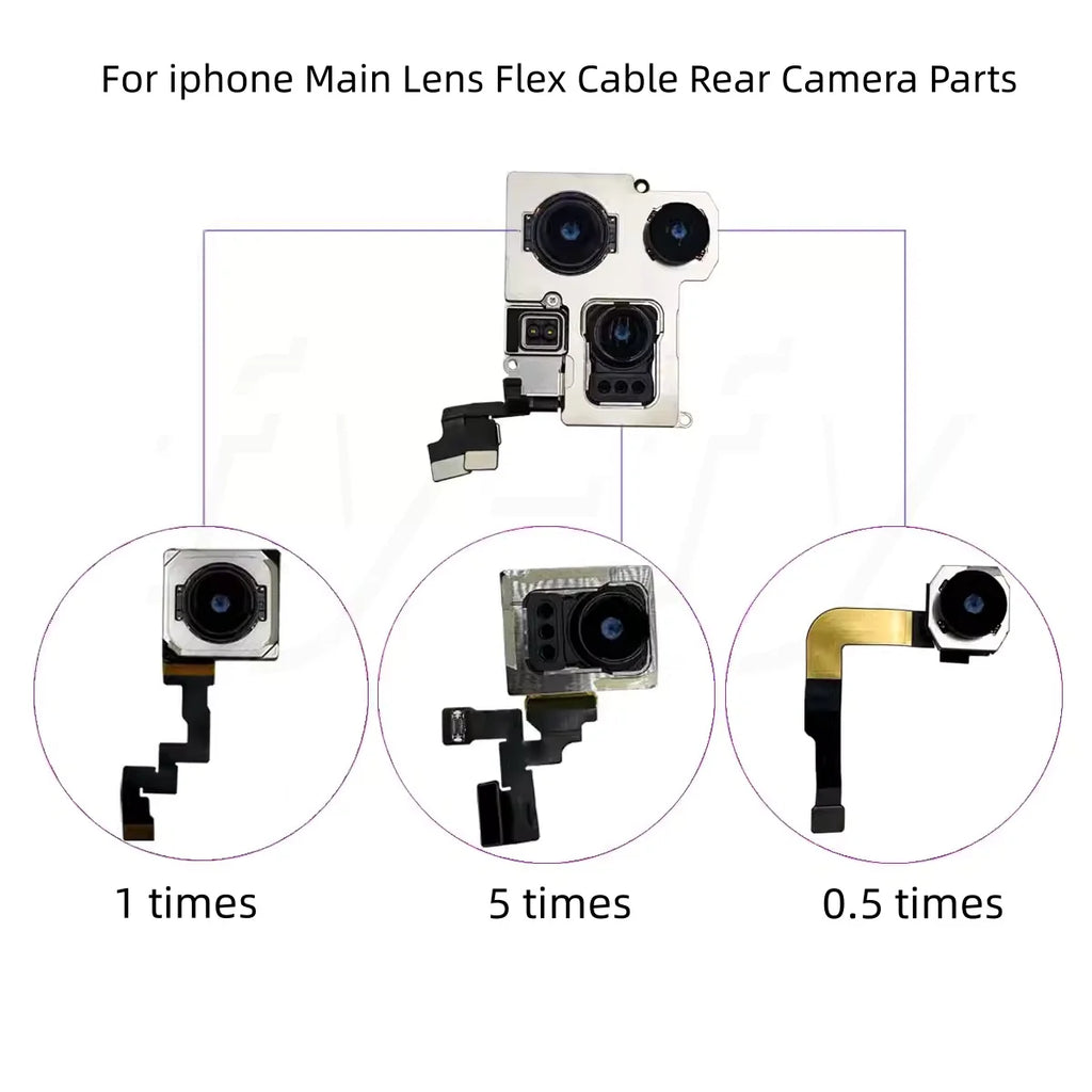 Tested Back Rear Camera For iPhone 11 12 Pro Max 13 14 15 Pro Max Mini 14 15 Plus Main Lens Flex Cable Camera Module Replacement