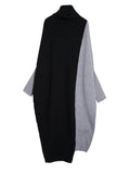 [EAM] Women Coffee Color-block Big Size Long Sweater Dress New Turtleneck Long Sleeve Fashion Tide Spring Autumn 2026 1DJ2393