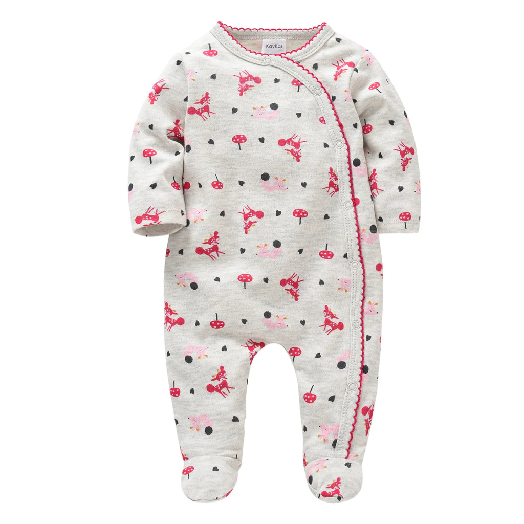 KAVKAS Baby Clothing Girls Pink Romper Cartoon Kids Pajamas Long Sleeve Jumpsuit Bebe Playsuit Girls Clothes  0`12 Monthes