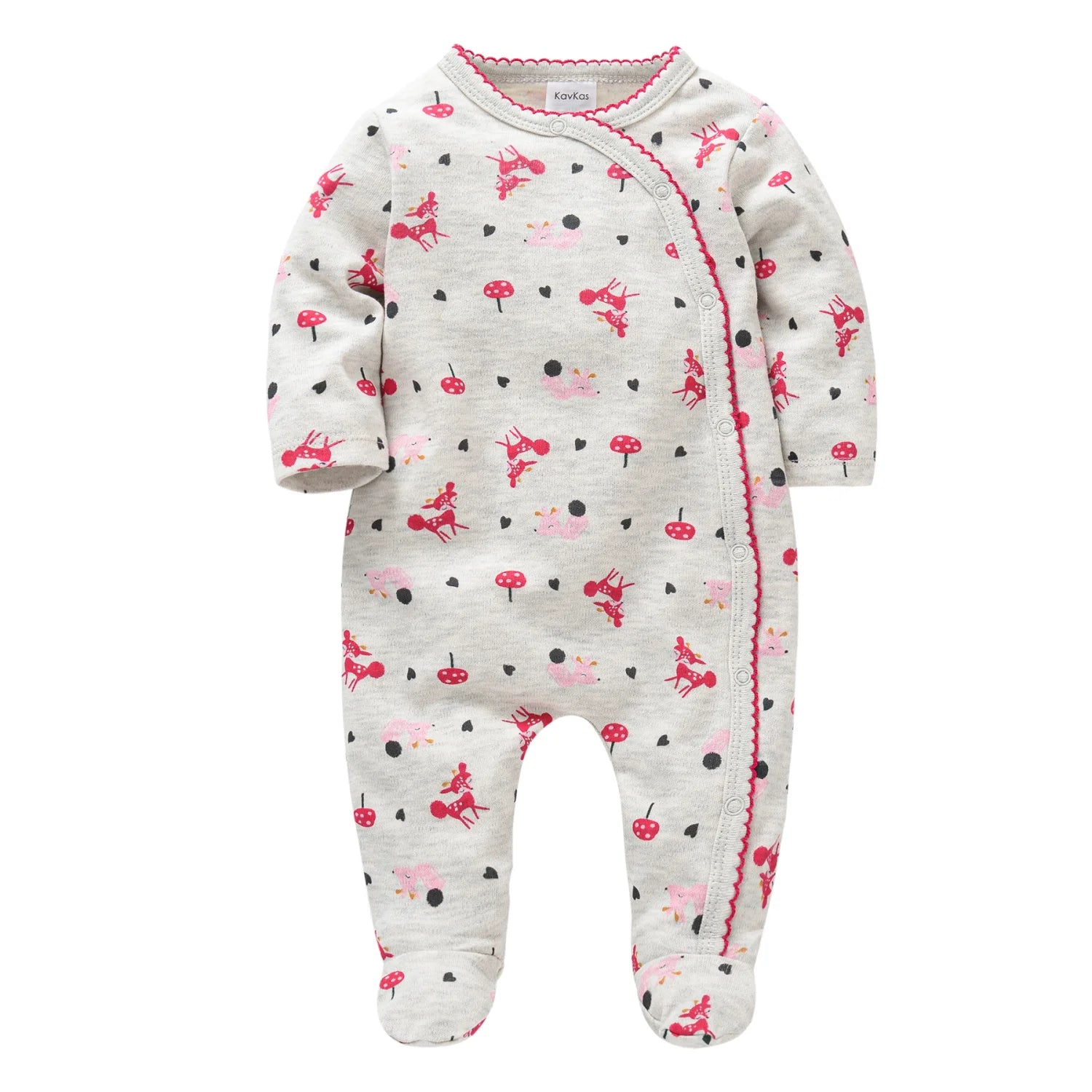 KAVKAS Baby Clothing Girls Pink Romper Cartoon Kids Pajamas Long Sleeve Jumpsuit Bebe Playsuit Girls Clothes  0`12 Monthes