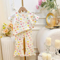 Girls Summer Colorful Printed Suit New Short Sleeved T-shirt + Trumpet Pants 2 Pcs Set Casual Clothes 2-7 Years