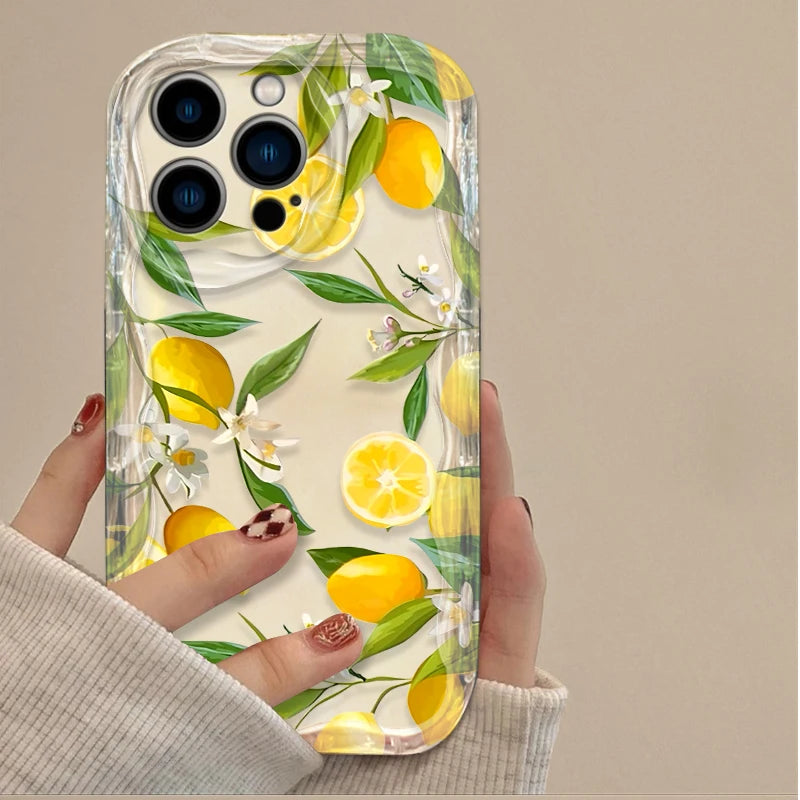 Summer Fruit Lemon Flower 3D Clear Case For iPhone 18 17 16 16E 15 14 13 12 11 Pro Max X XS XR 17 Air Silicone Cover