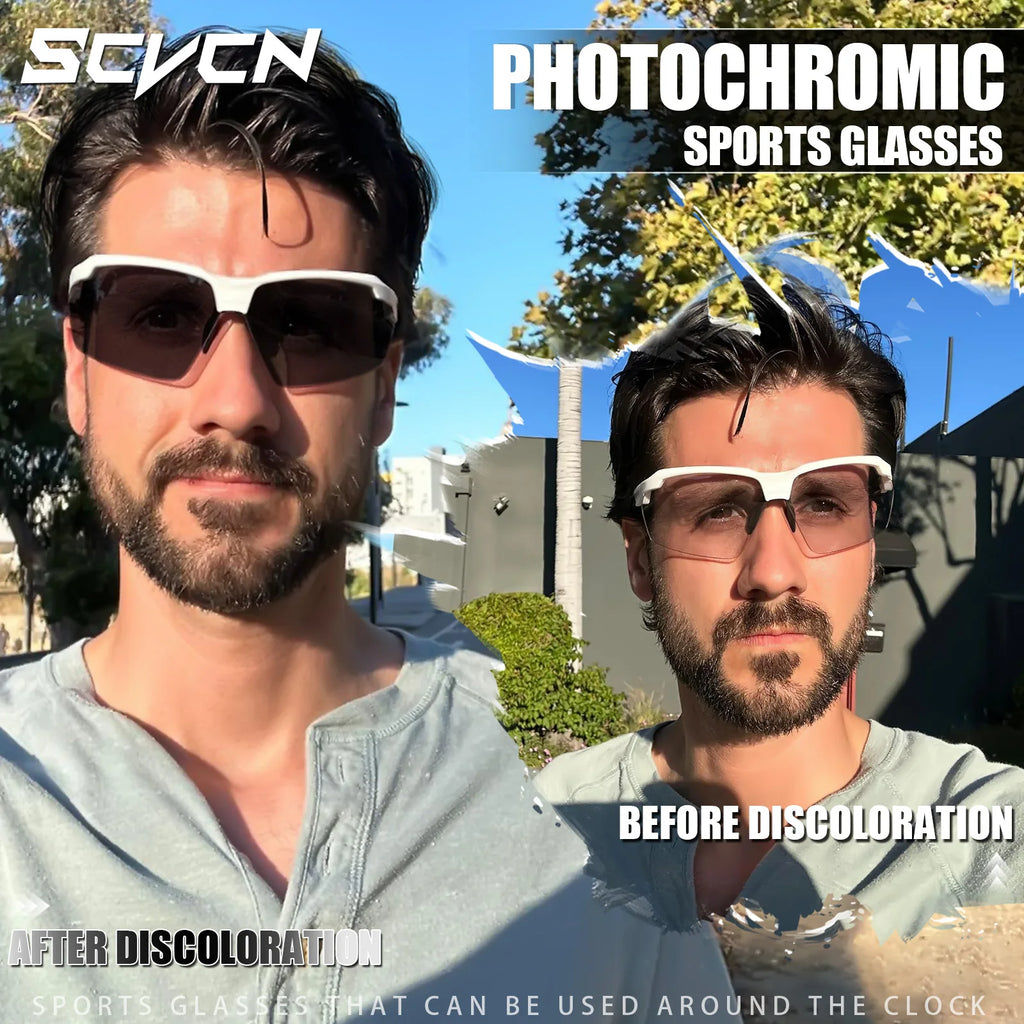 SCVCN Photochromic Cycling Glasses Outdoor Running Sunglasses Men Shockproof Tactical Goggles Outdoor Airsoft Shooting Glasses