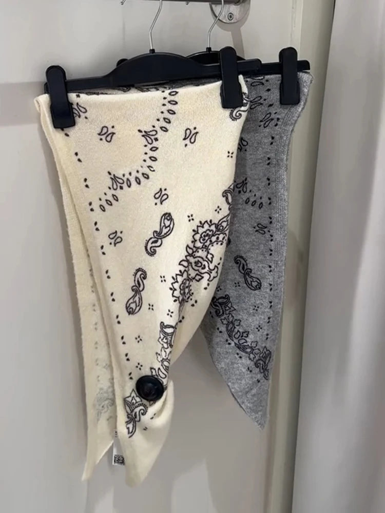 Fashion Knitted Print Women's Square Scarf Lightweight Soft Shawl All-match Neckwear Female Autumn Winter Lady Fashion Accessory