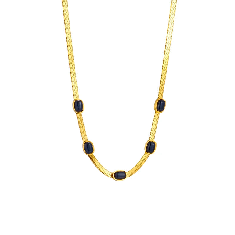 DIEYURO 316L Stainless Steel Oval Black Stone Necklace For Women New Trend Snake Chain Girls Chokers Jewelry Party Wedding Gifts