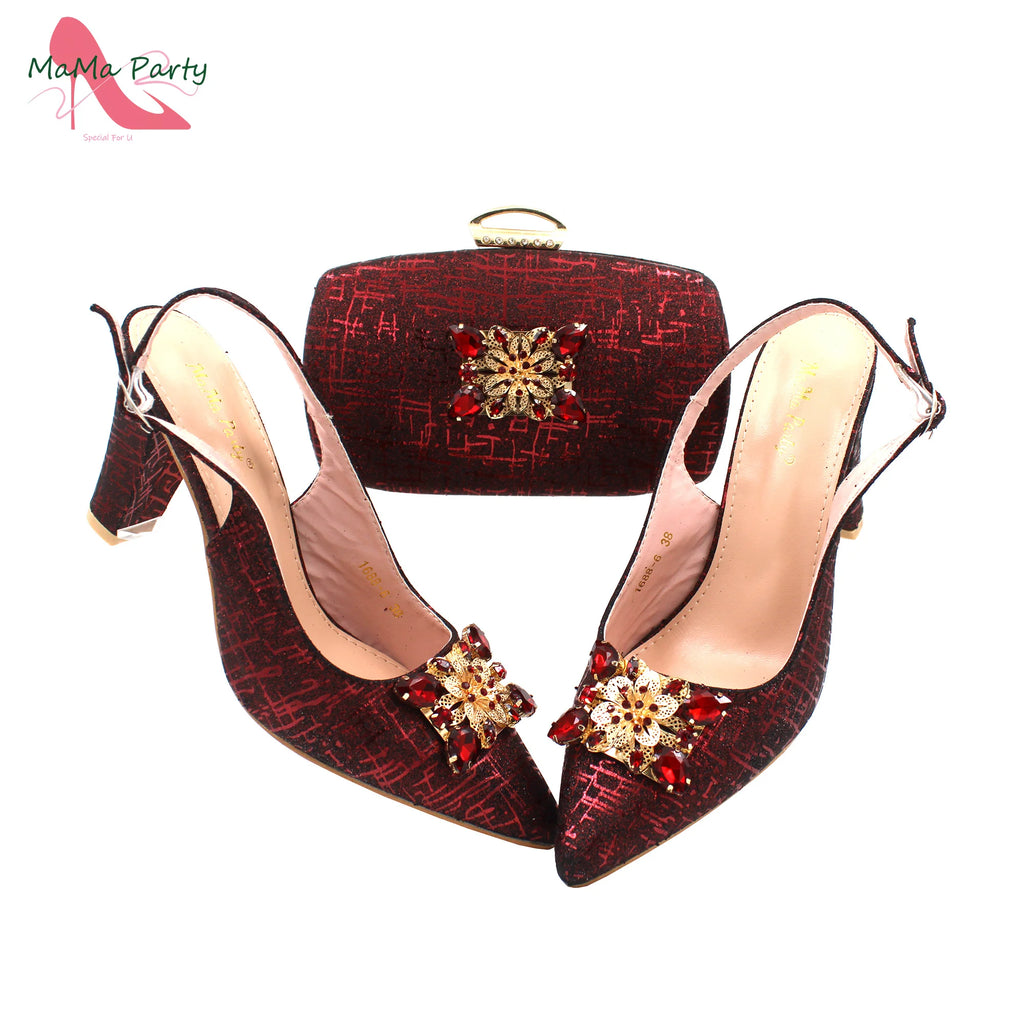 Fashionable Italian Shoes and Bag Set African Sets Champagne Color Nigerian Shoes with Matching Bags for Royal Wedding Party