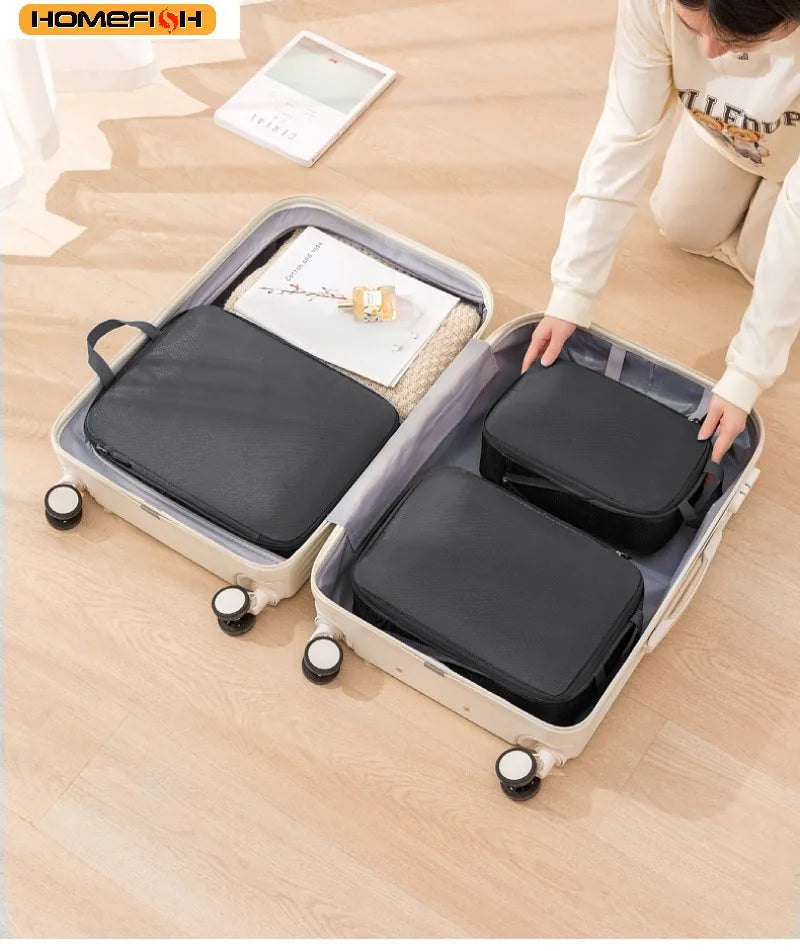 HOMEFISH 3Pcs/Set Travel Compressible Packing Multifunction Travel Storage Bag Waterproof Suitcase Portable Luggage Organizer