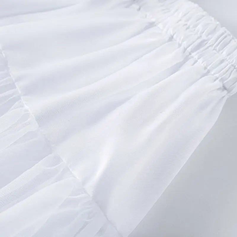 Women Girls Ruffled Short Petticoat Solid White Color Fluffy Bubble Tutu Skirt Puffy Half Slip Prom Crinoline Underskirt No
