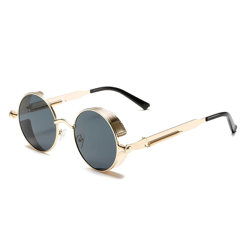 KAMMPT New Fashion Steampunk Metal Shades Original Brand Design Round Decor Sunglasses Chic Vacation Beach Anti UV Sun Glasses