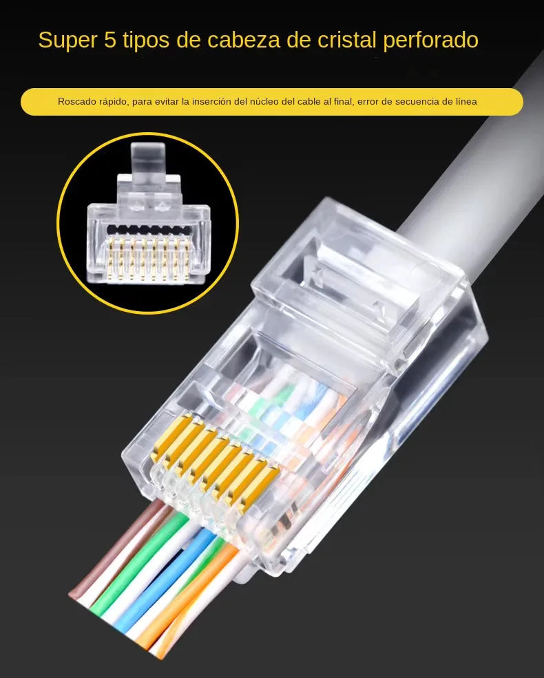 100pcs RJ45 Connector CAT6 Pass Through Connectors Crystal End Gold-Plated 8P8C Crimp UTP Standard Ethernet Network Modular Plug