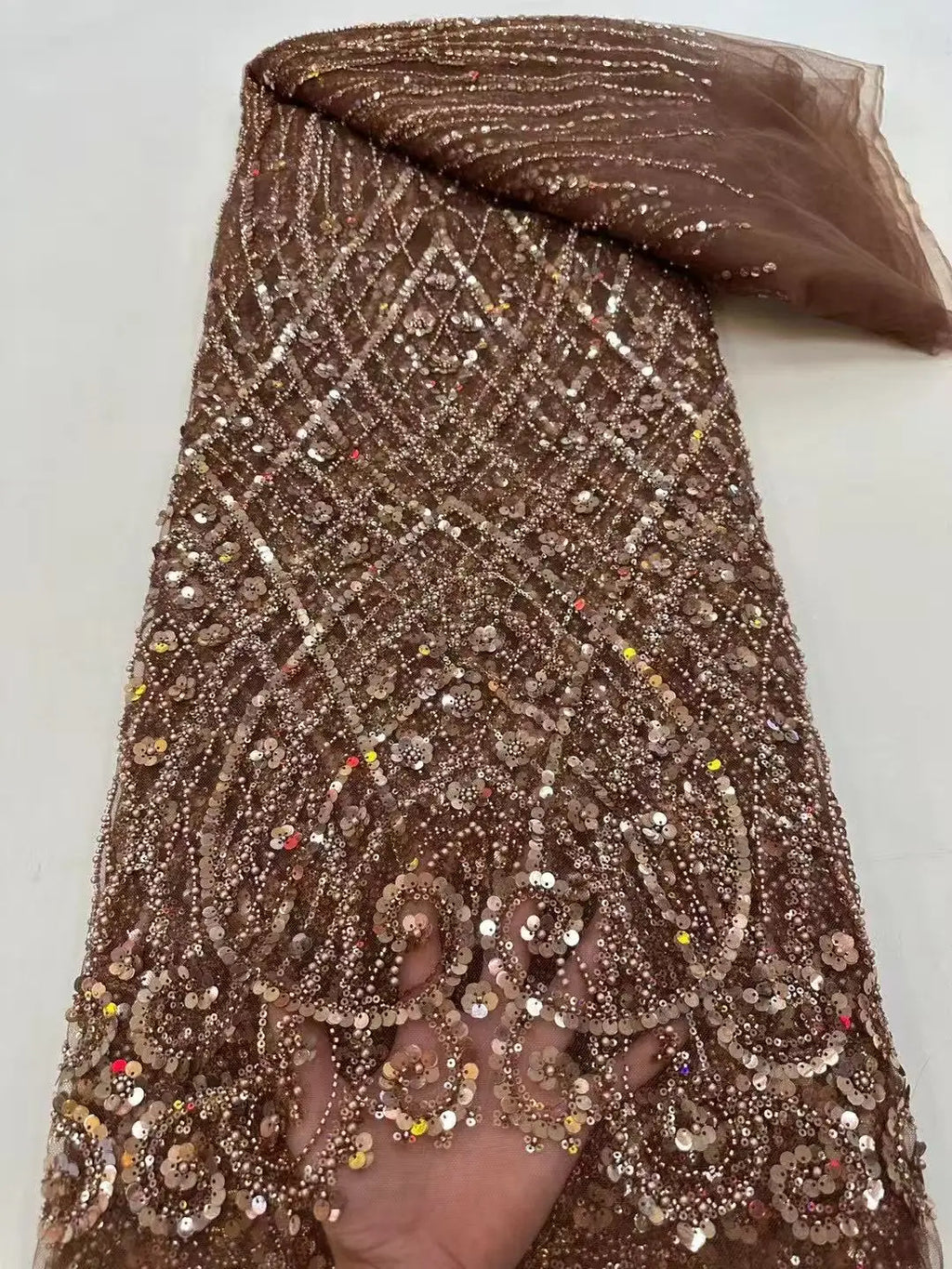 African Sequins Lace Fabrics Fashion Nigerian Embroidery Beaded Tulle Lace Fabric High Quality For Sewing Cloth Party Dress