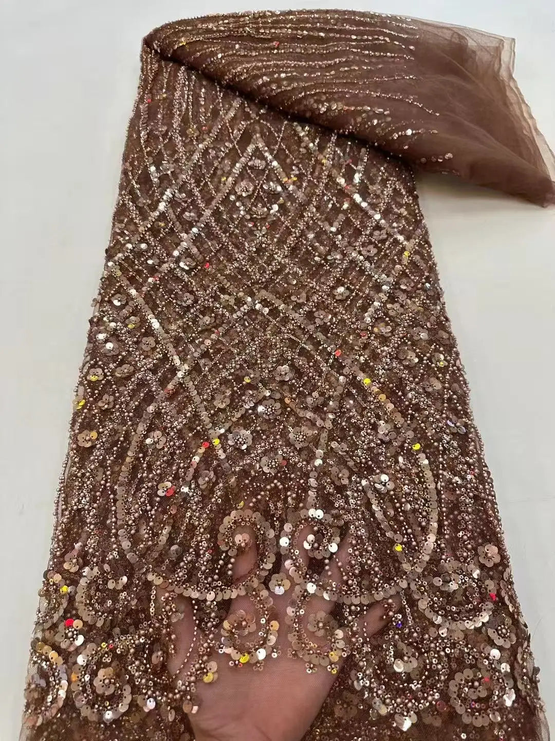 African Sequins Lace Fabrics Fashion Nigerian Embroidery Beaded Tulle Lace Fabric High Quality For Sewing Cloth Party Dress