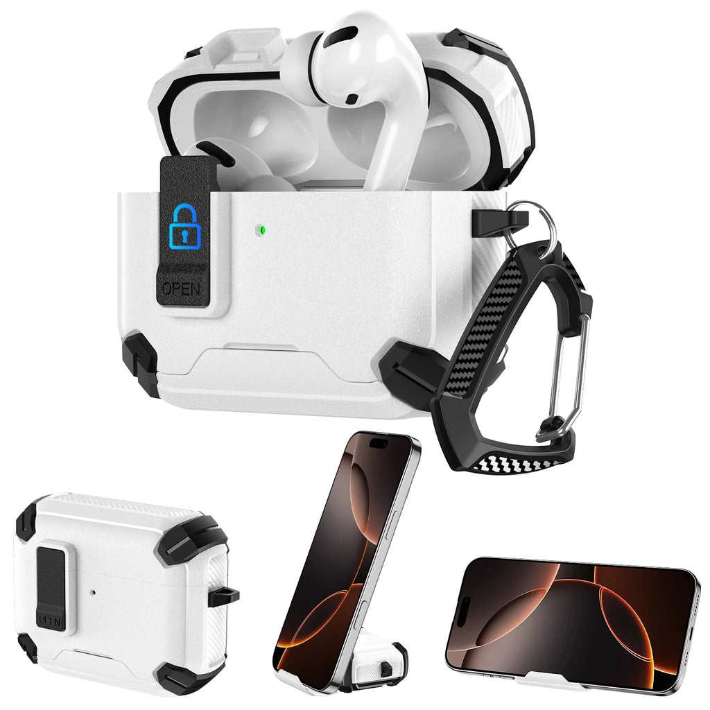 New Security Lock Case For AirPods Pro 3 Pro2 Pro 4 Cover TPU PC Phone Stand Design Protective Cases Fundas Earphone Accessories