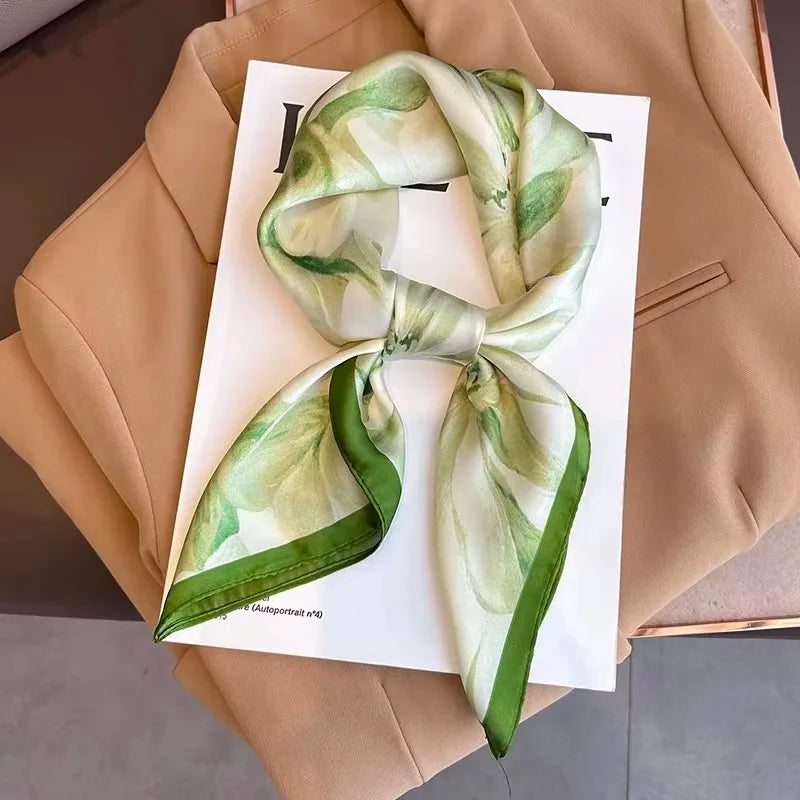 2025 New Yellow Lemon Print Square Silk Scarf for Women 70*70cm Neck Ties Fashion Decorate Neckerchief Female Hijab Bag Ribbions