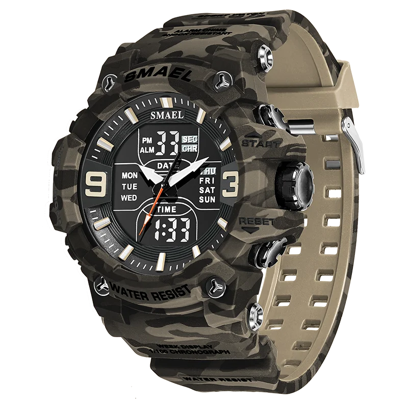 SMAEL 8049MC Camouflage New Style Digital Waterproof Sports Watches Men's Shock Analog Dual Display Watch