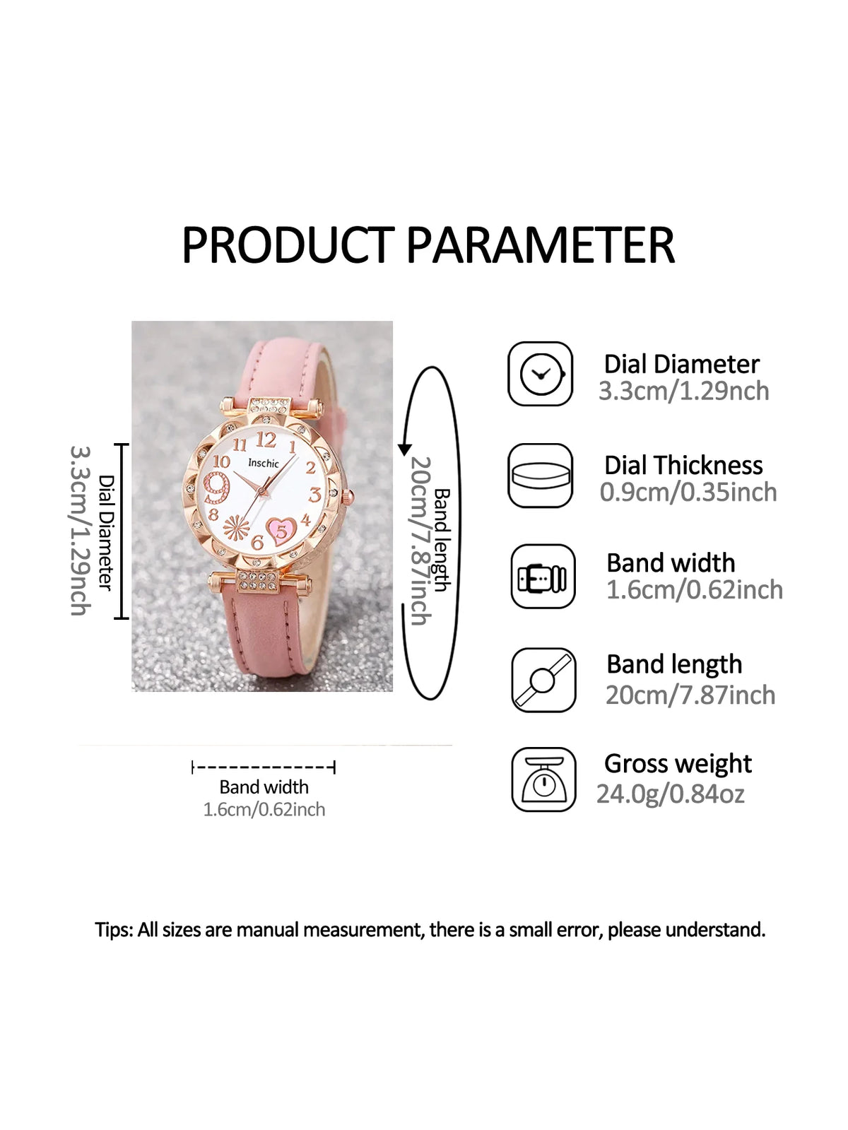 Women's Quartz Watch and Set of Inlaid Jewelry, Gift with Heart-Shaped Design, Does Not Include the Box