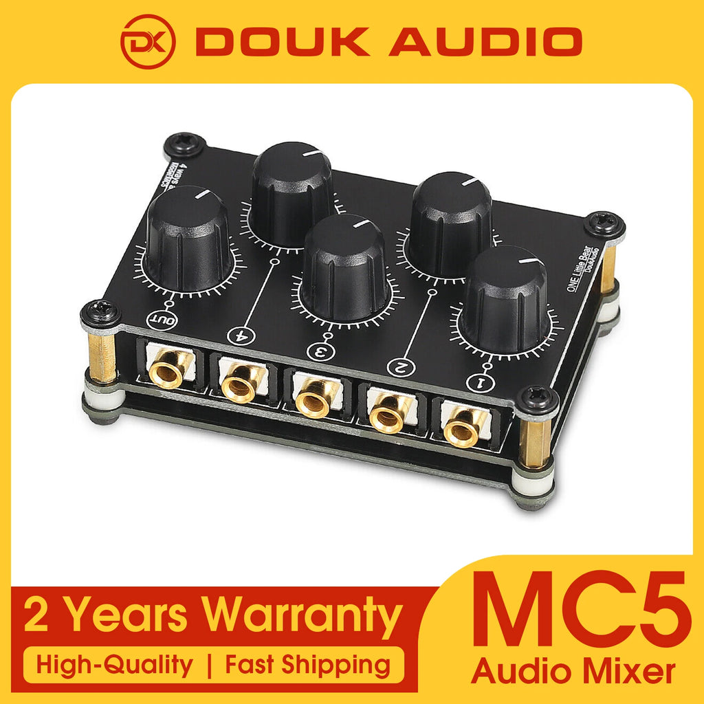 Douk Audio Portable 4 Channel Analog Stereo Audio Mixer Mini Passive Line Mixer for Live Studio Recording Sound Mixing Console