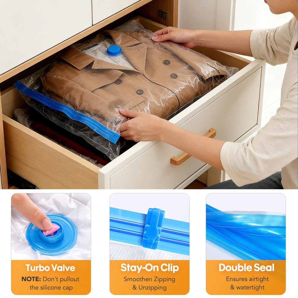 10pcs Vacuum Compression Bags with Rechargeable Wireless Pump, Vacuum Storage Bags Space Saver