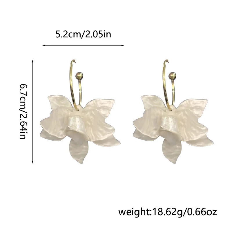 ZAKOL Korean Trendy White Resin Flower Hoop Earrings For Women Fashion Jewelry Statement Earings Wedding Party Jewelry