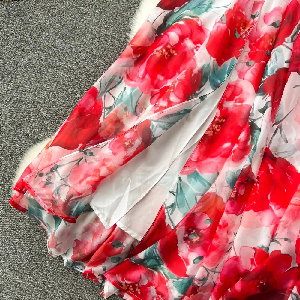Chic Sexy Off Shoulder Print Ruffle Slash Neck Dress Fairy Print Casual A-line Dress Summer Elegant Beach Vacation Women Dresses