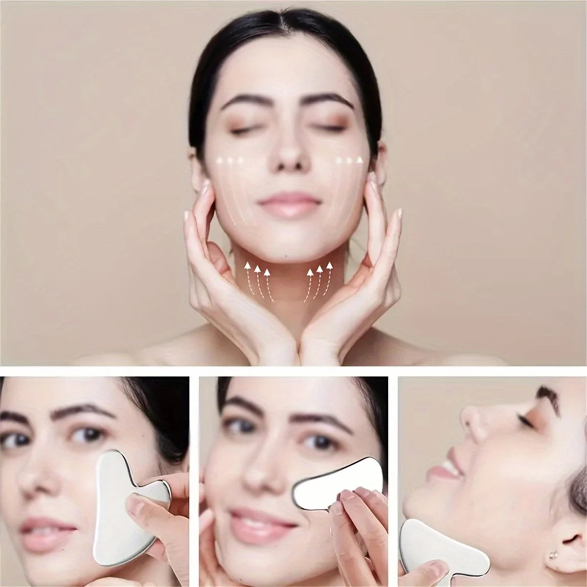 1pc Gua Sha Board Beauty Skin Care Facial Tool Stainless Steel GuaSha Massage Tool Natural Universal Facial Silver Metal
