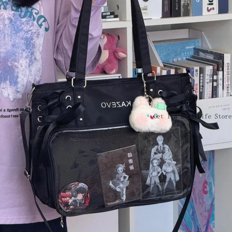 Italife Luxury Large Ita Bag with Ribbon ACG Display Women Blue Big Clear Shoulder Bag with Pin Insert Girl Pink Itabag Bow H201