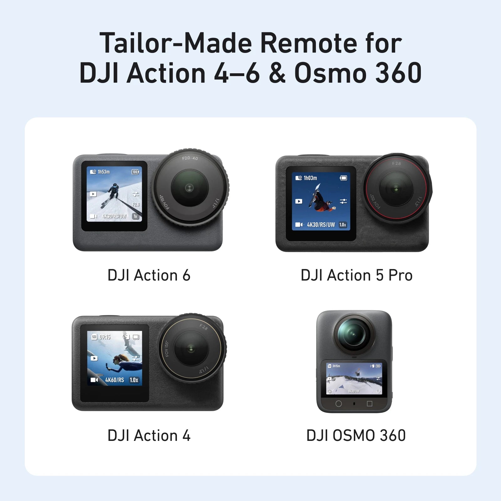 TELESIN 60M Bluetooth Remote Control For DJI OSMO Action 6 5pro 4 OSMO 360 With Wrist Strap Screen Display For DJI Action 4 5 6
